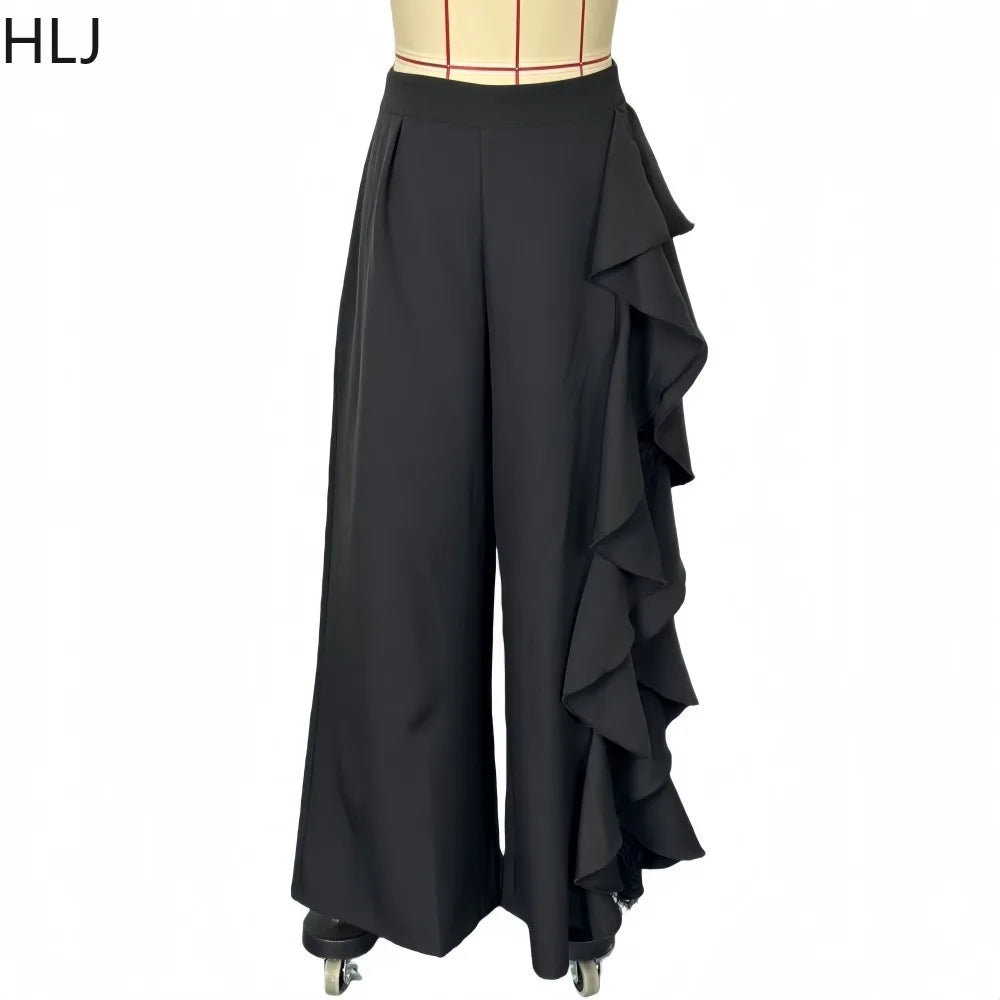 High Waisted Mesh Patchwork Wide Leg Pants for Women
