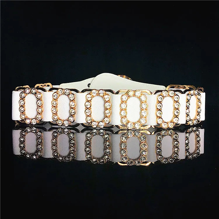 Crystal Rhinestone Wide Elastic Waist Belt for Women