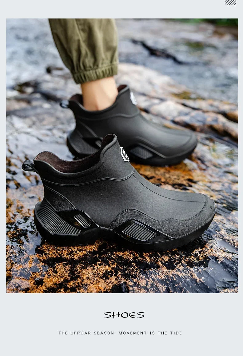 Round Toe Waterproof Ankle Rain Boots