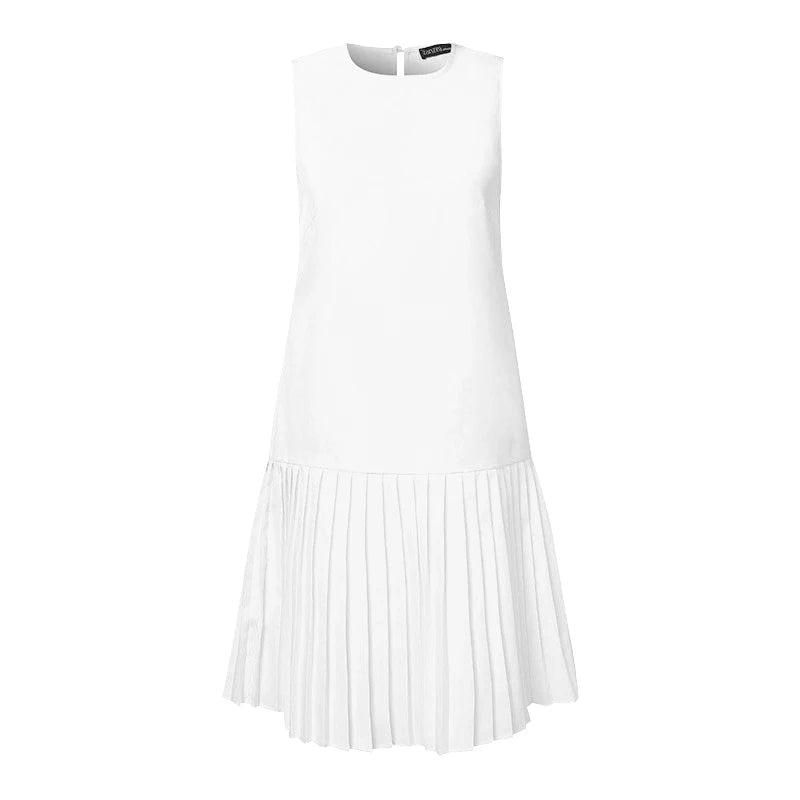 ZANZEA Summer Women Sleeveless Mini Dress 2024 Elegant Party Tank Vestidos Ladies Casual Solid Color Pleated Short Sundress