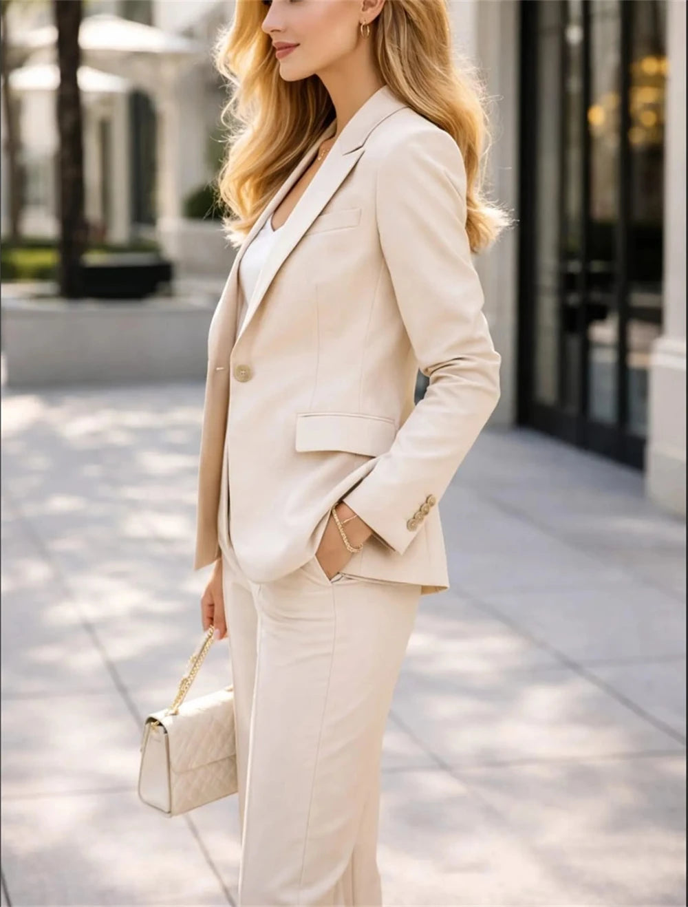 Elegant Slim Two Piece Formal Pantsuit Set for Women