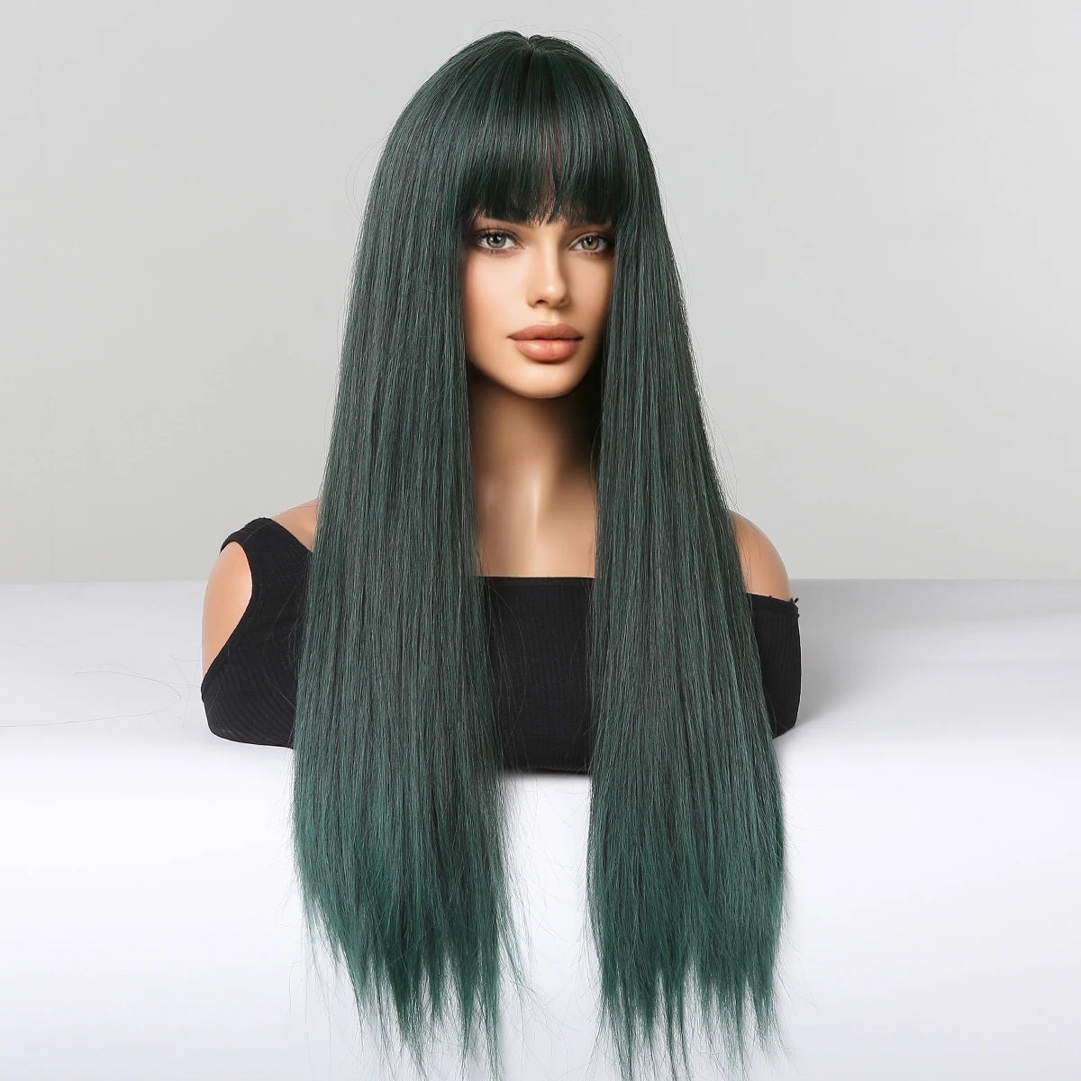 Long Straight Heat Resistant Synthetic Wig With Bangs for Women