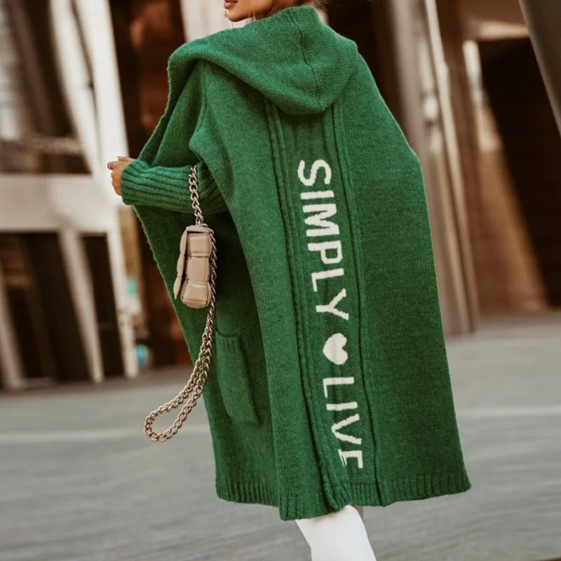 Women Sweater Hooded Long Sleeve Letter Printing Casual Spring Autumn Pocket Loose Ladies Cardigan Streetwear Dropshipping