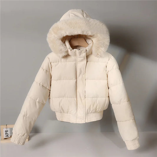 Solid Color Padded Winter Hooded Jacket