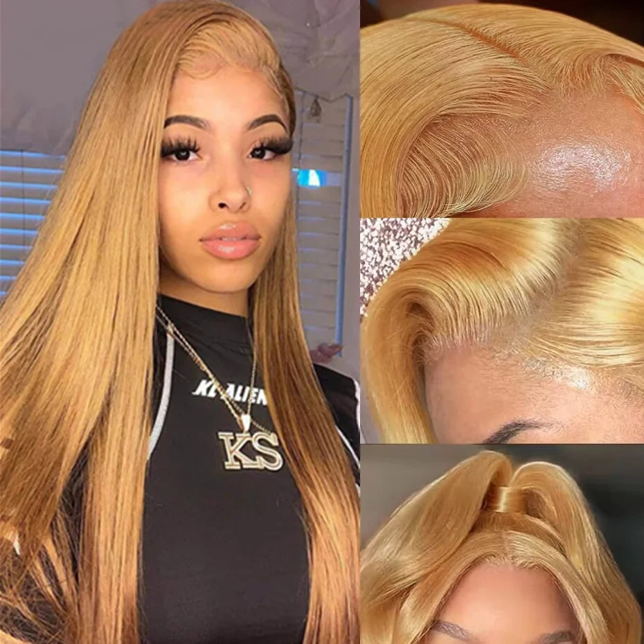 Honey Blonde Bone Straight Lace Front Human Hair Wig for Women