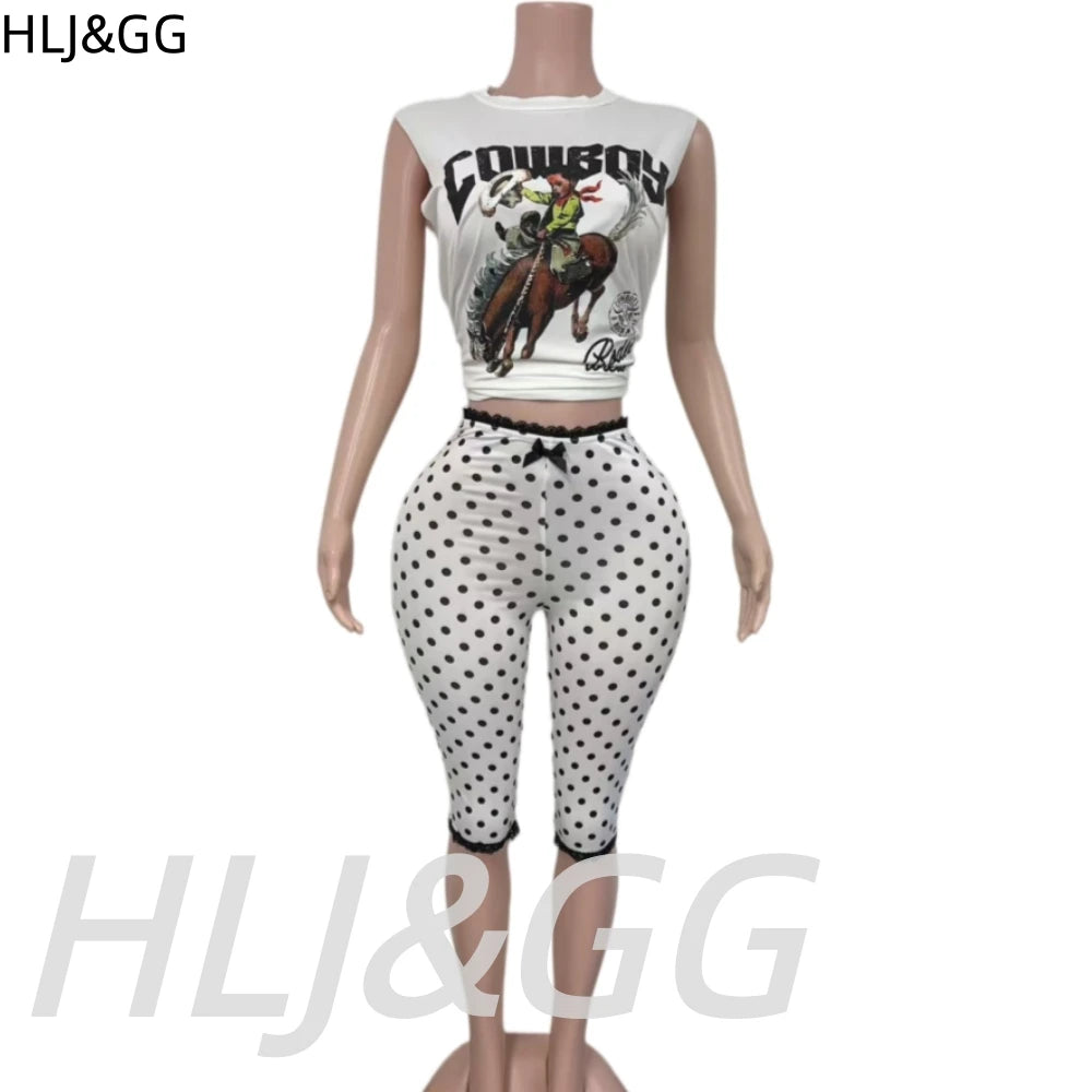 Chic Lace Splicing Polka Dot Two Piece Set for Women