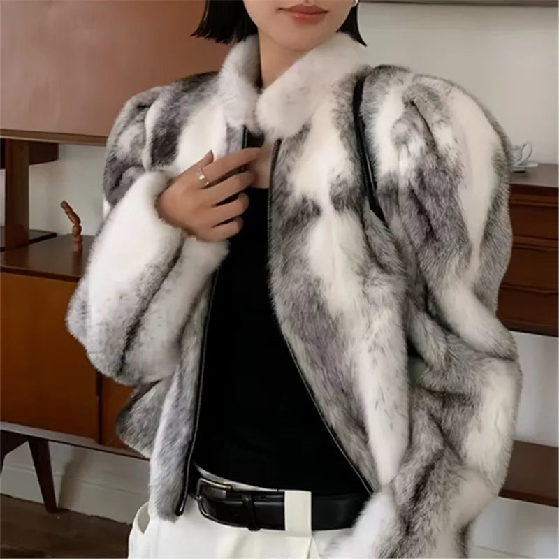 Faux Mink Fur Coat for Women,Short Jackets,O-Neck Overcoat,Female Clothes,High-Quality，England Style,Autumn,Winter,New