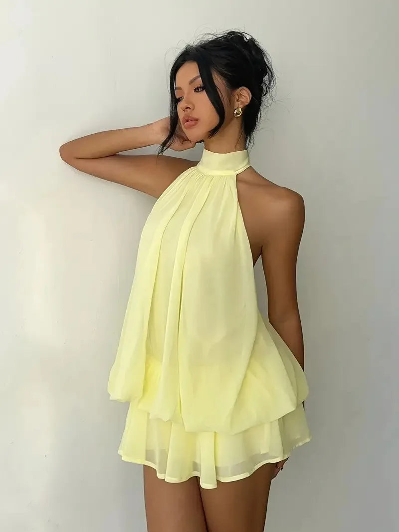 Chiffon Halter Backless Summer Mini Dress for Women