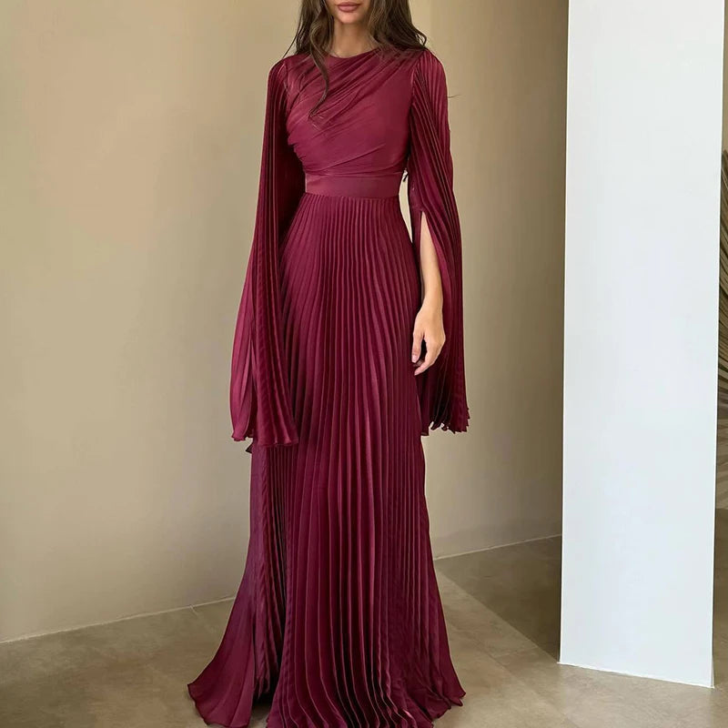 Pleated Solid Color Robe Dress
