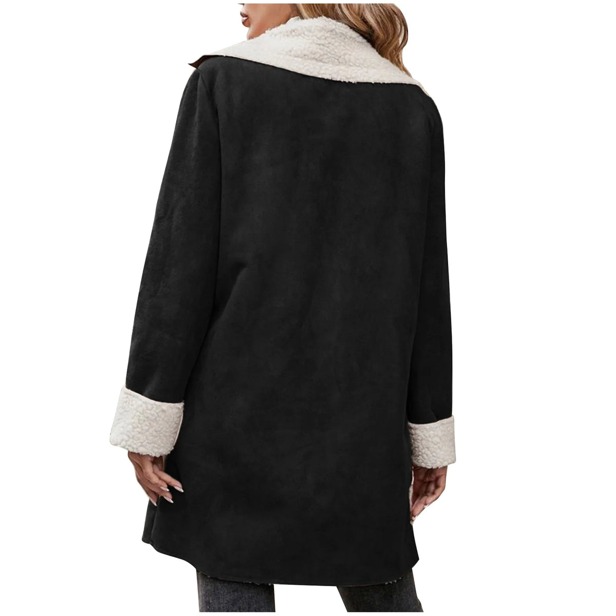Warm Fleece Lined Suede Coat With Notch Lapel for Women