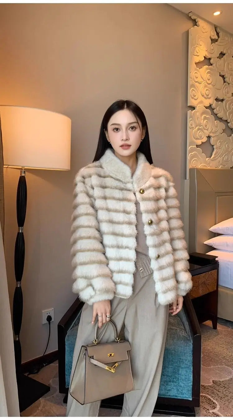 Faux Fur Coat for Women,Single Breasted Jacket,Thicken Warm,High Quality,Preppy Style, Female Clothes,New,Winter,2025