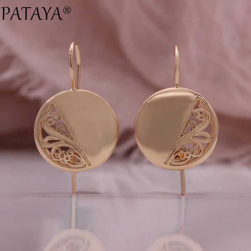 Rose Gold Hollow Round Drop Earrings