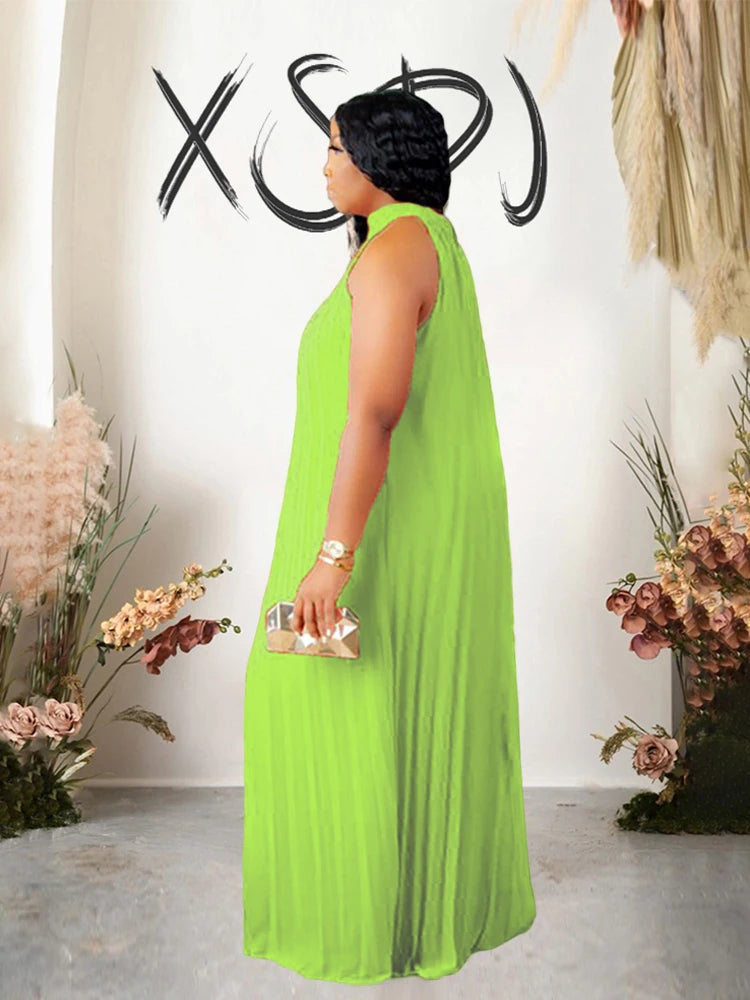 Chiffon Dresses for Women Long Elegant Evening Dress Big Size Round Woman Plus Size Sexy Pleated Halter Dress Summer Wear