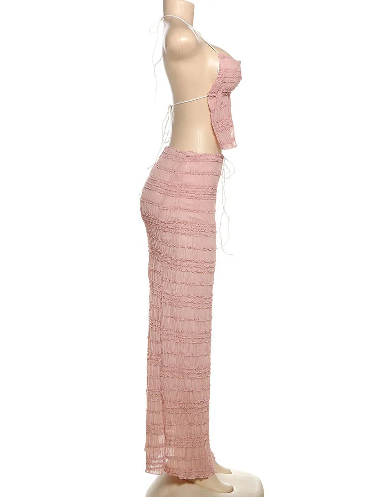 Elegant Backless Halter Two Piece Skirt Set for Women