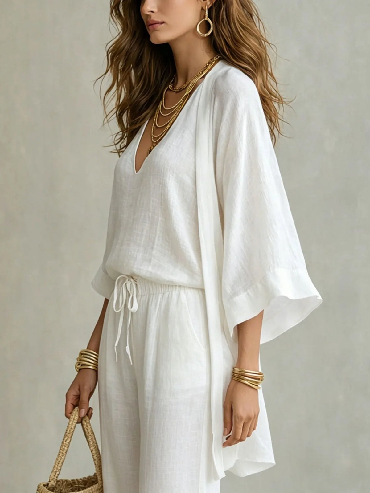 Loose Fit Three Piece Knit Beach Outfit Set for Women