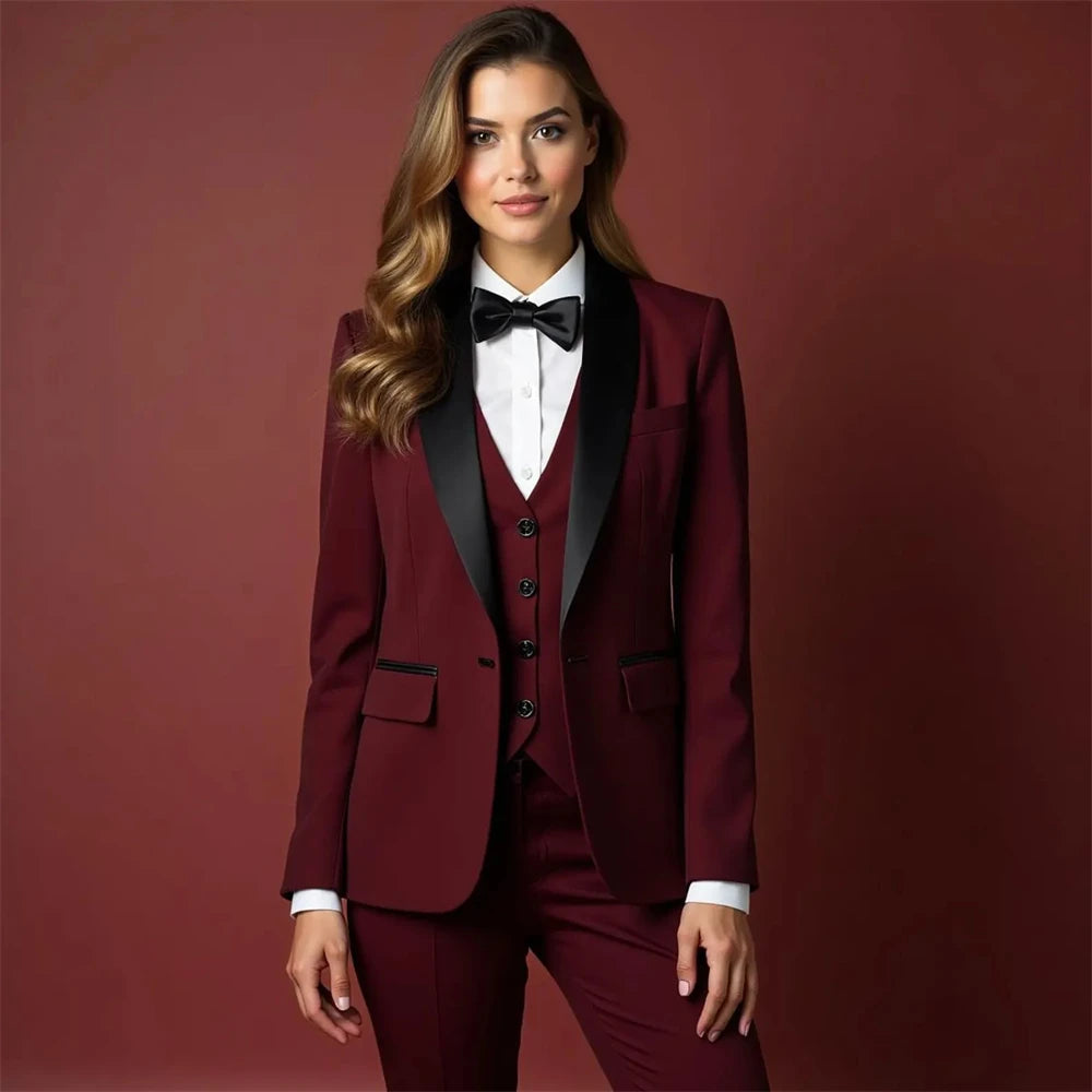 Women’s 3-Piece Suit Women Tuxedo Suit Blazer Dress Prom Slim Fit Formal Office Lady Blazer Set (Jacket+Vest+Pants)