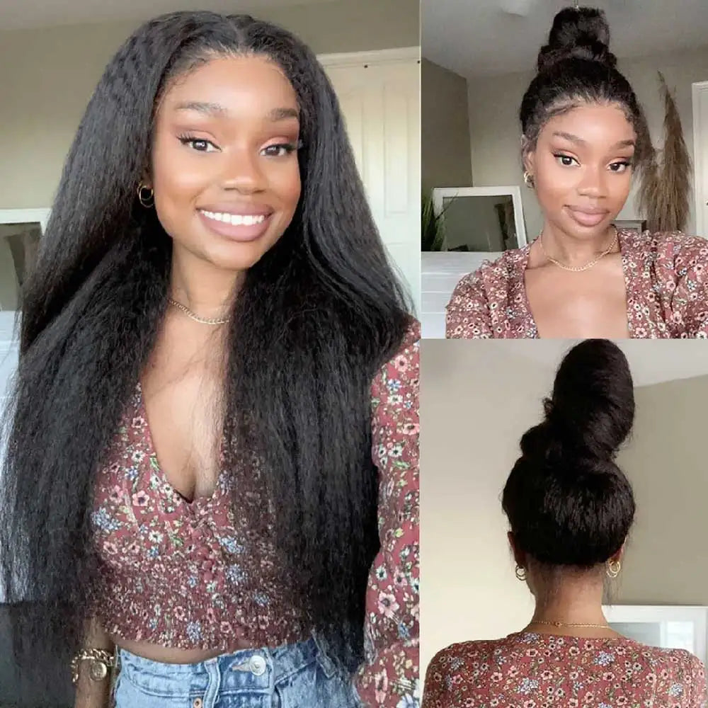 Chocolate Brown Kinky Straight Lace Front Wig for Women