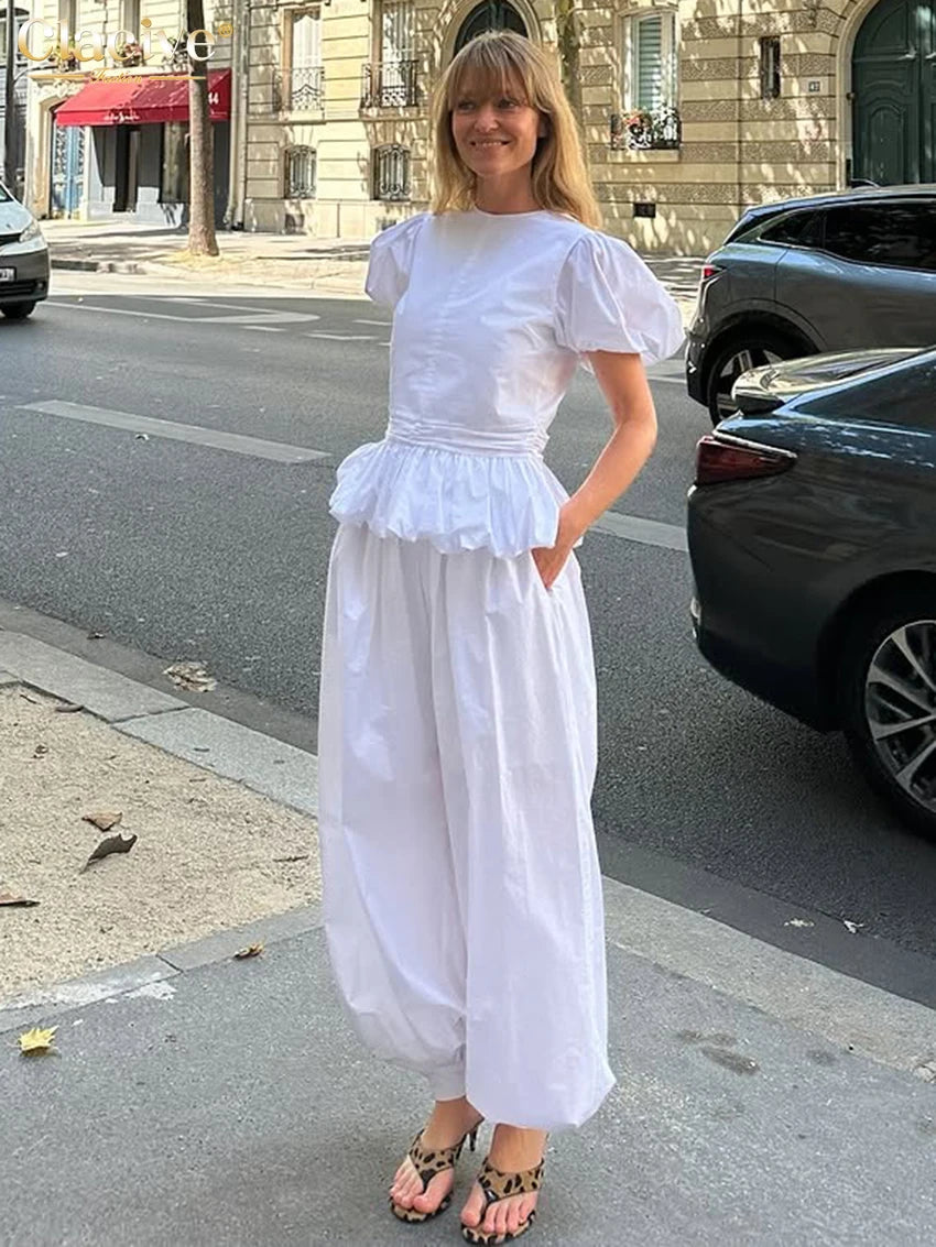 Loose Cotton Shirt and Wide-Leg Pants Set for Women