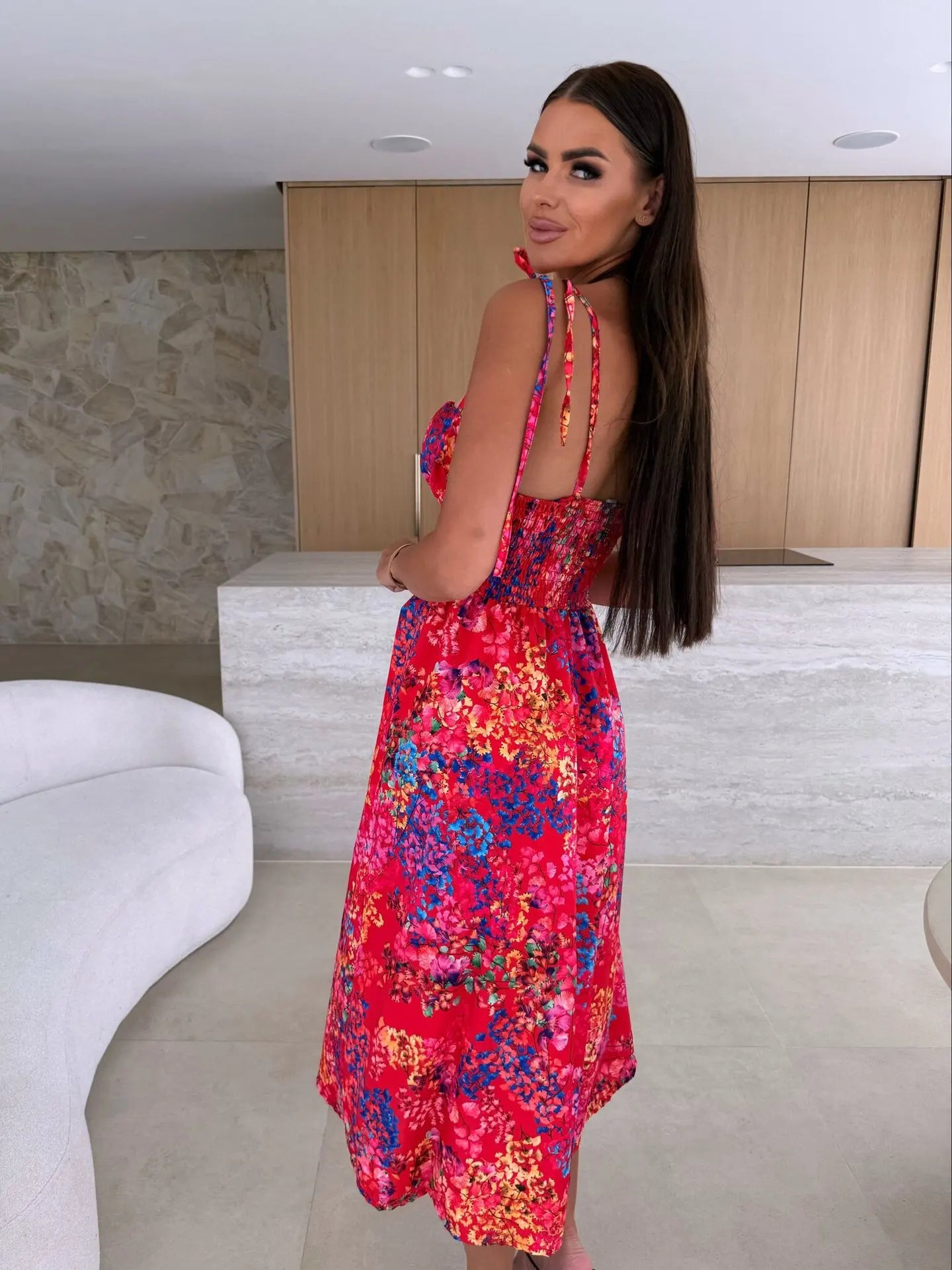 Boho Print Sleeveless A-Line Casual Midi Dress for Women