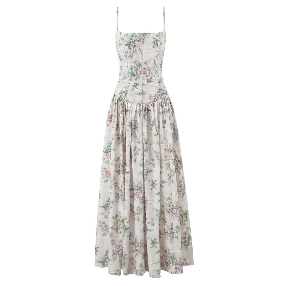 Vintage Boho Floral Print Maxi Dress with Ruffles for Women