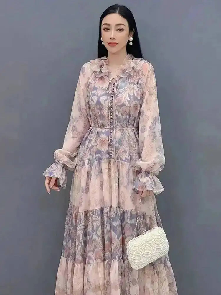 Printed Long Sleeve Maxi Dress