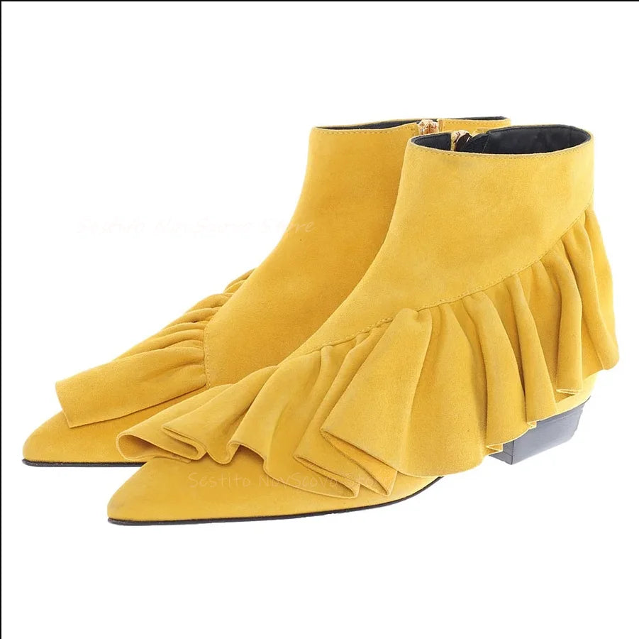 Casual Oversized Ruffle Suede Flat Ankle Boots for Women