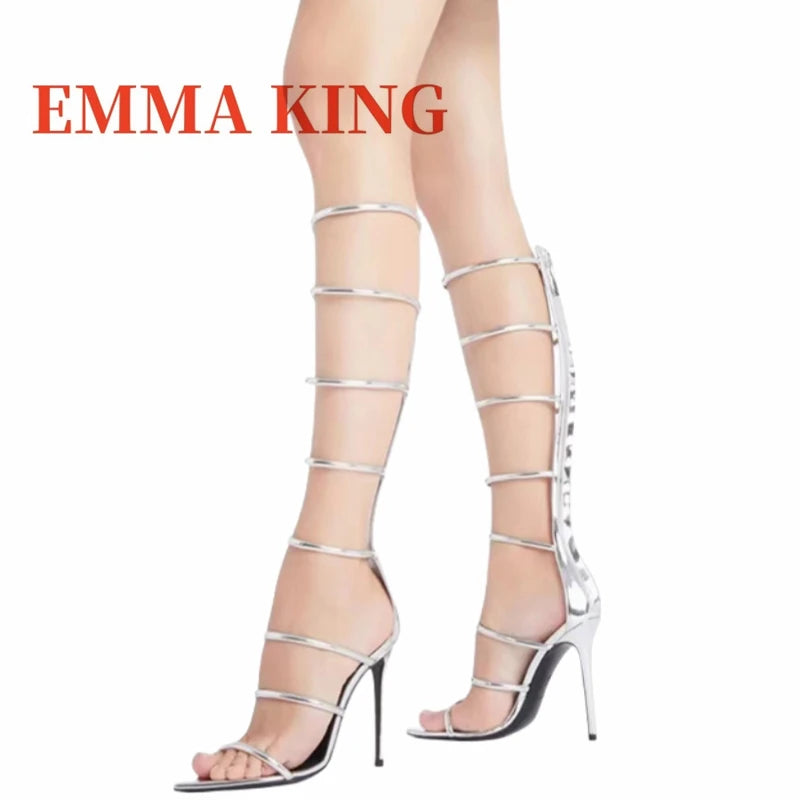 Knee-High Gladiator Sandals with Buckle Straps for Women