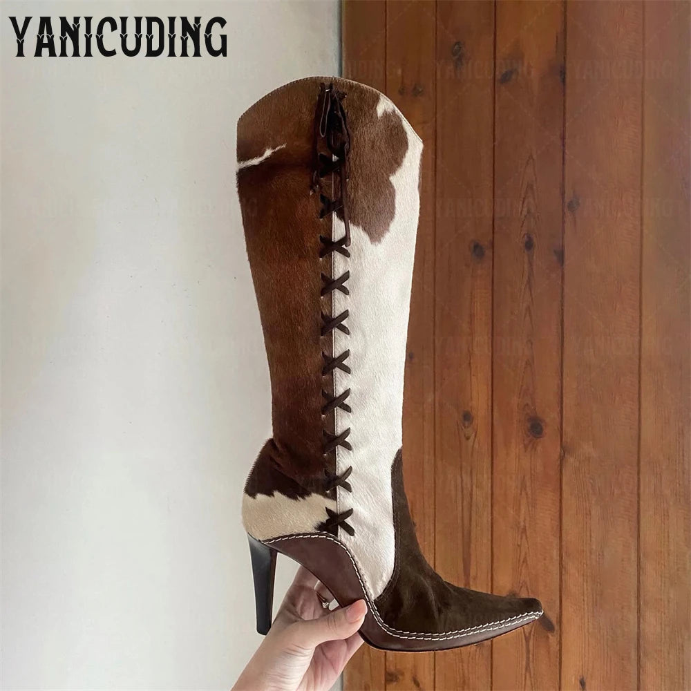 Pointed Toe Western Knee High Stiletto Boots for Women