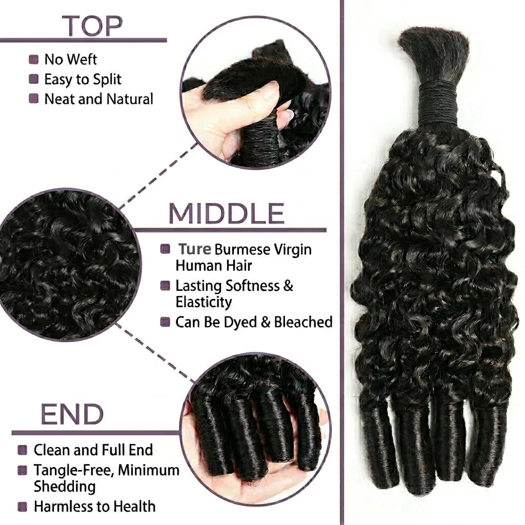 Natural Burmese Curly Human Hair Braiding Extensions for Women
