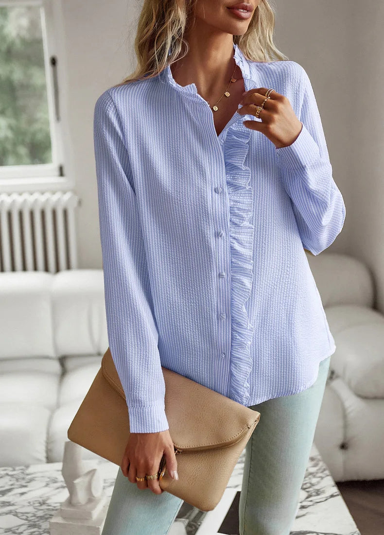 Striped Long-Sleeved Shirt for Women, A Stylish Commuter Top For Spring/Summer 2025
