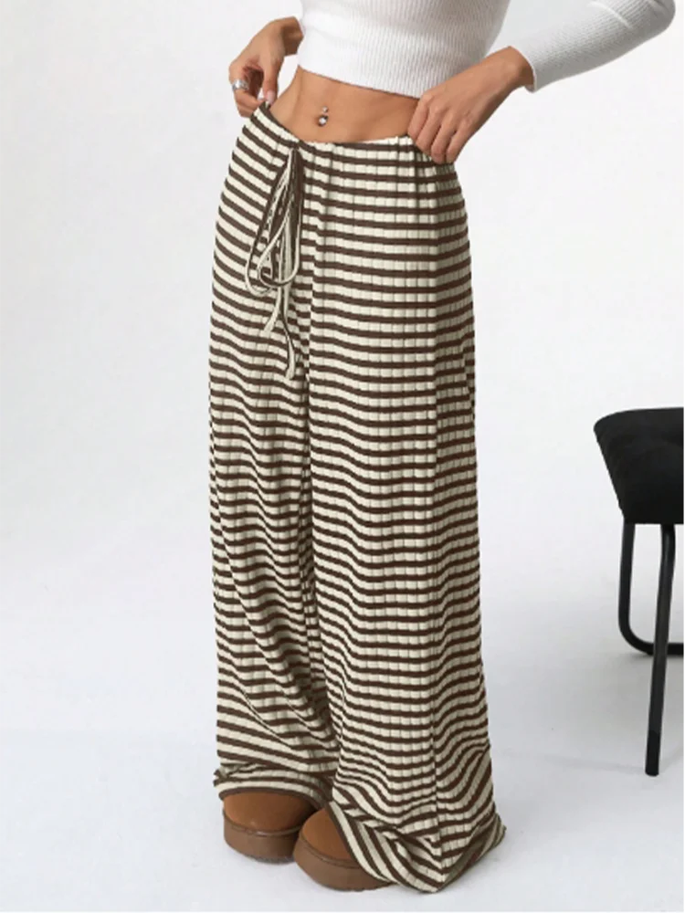 Lace Up Striped Knit Pants