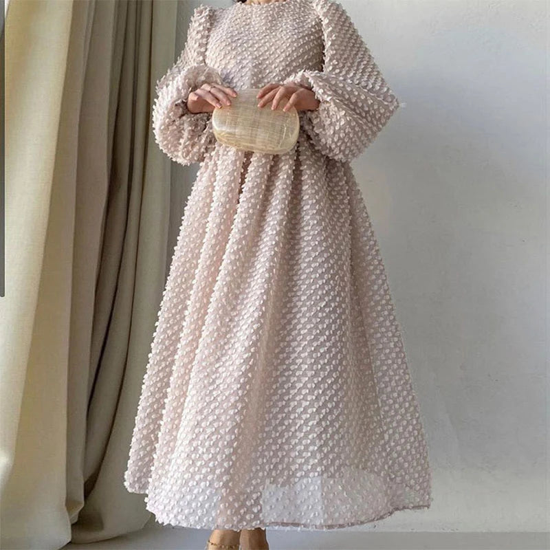 Pleated Lantern Sleeve Ankle Length Dress for Women