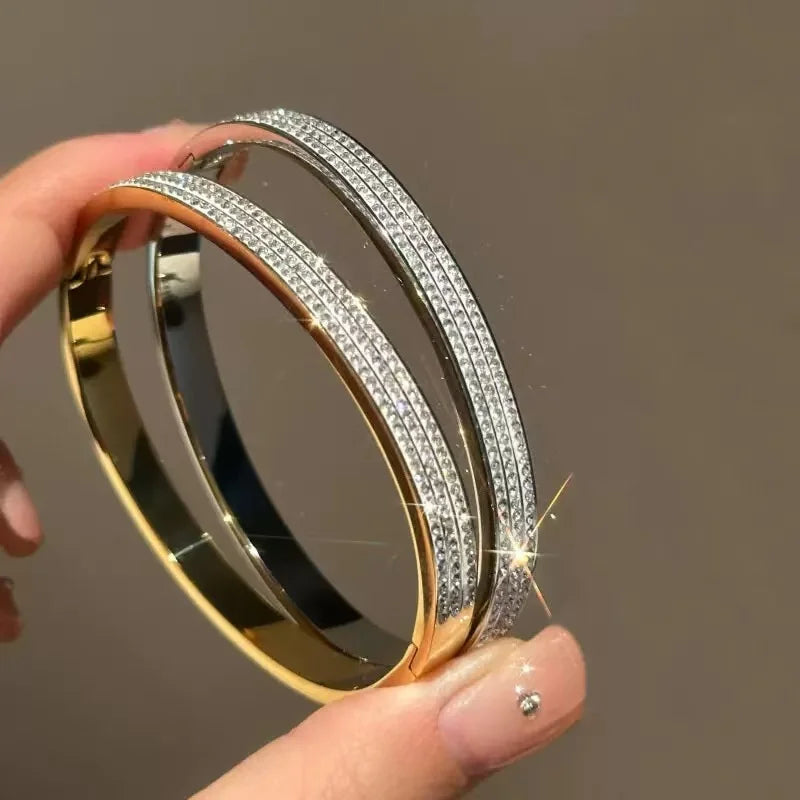 Zircon Half Row Stainless Steel Bangle