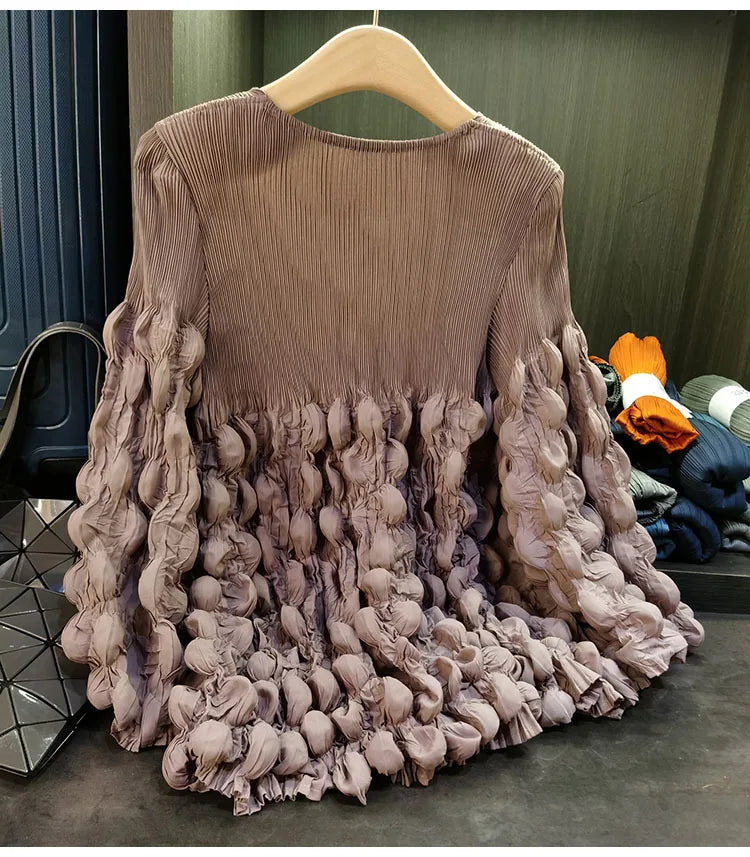 Elegant Lace Up Pleated Long Sleeve Coat for Women