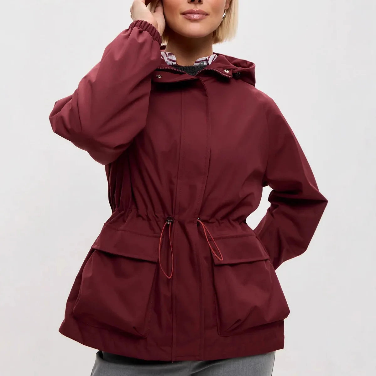 Hooded Hardshell Jacket With Pockets And Zipper for Women