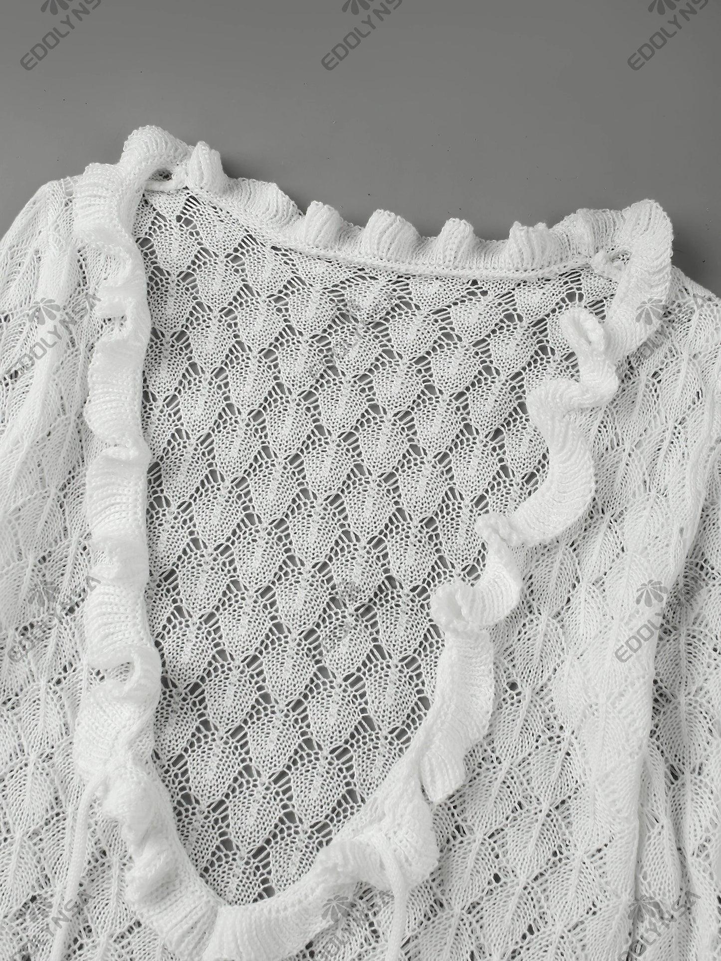 Sexy Frill Big V Neck Hollow Out Long Sleeve Maxi Dress Summer 2025 Feminine Swimwear Bikini Cover Up Women Holiday Outfits K221