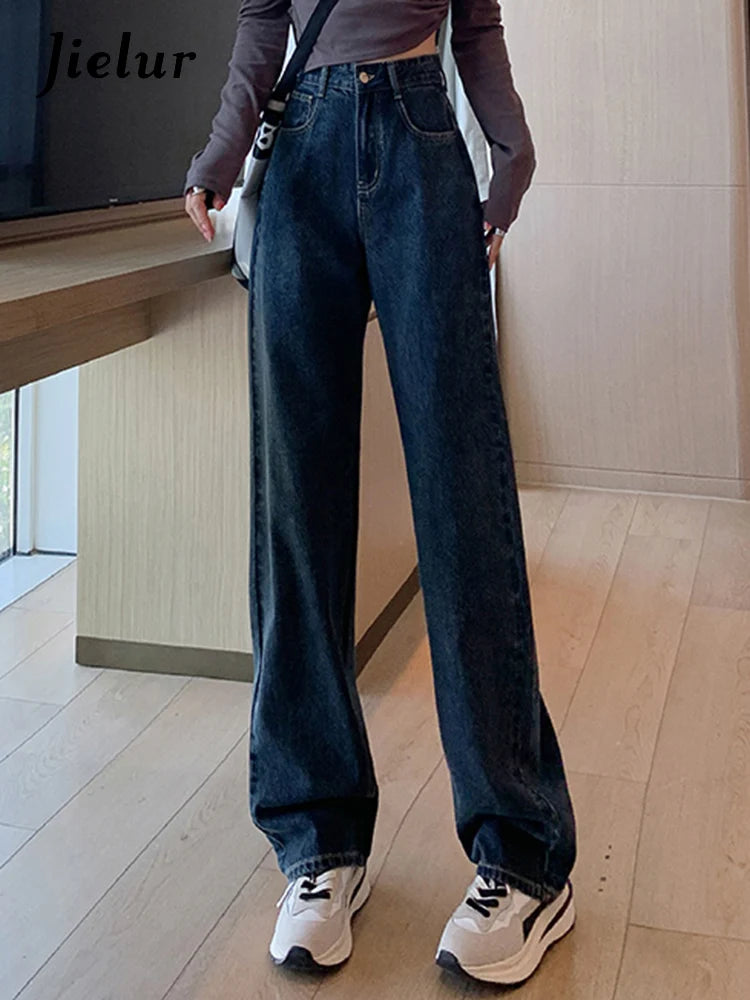 High Waist Casual Wide Leg Straight Jeans for Women