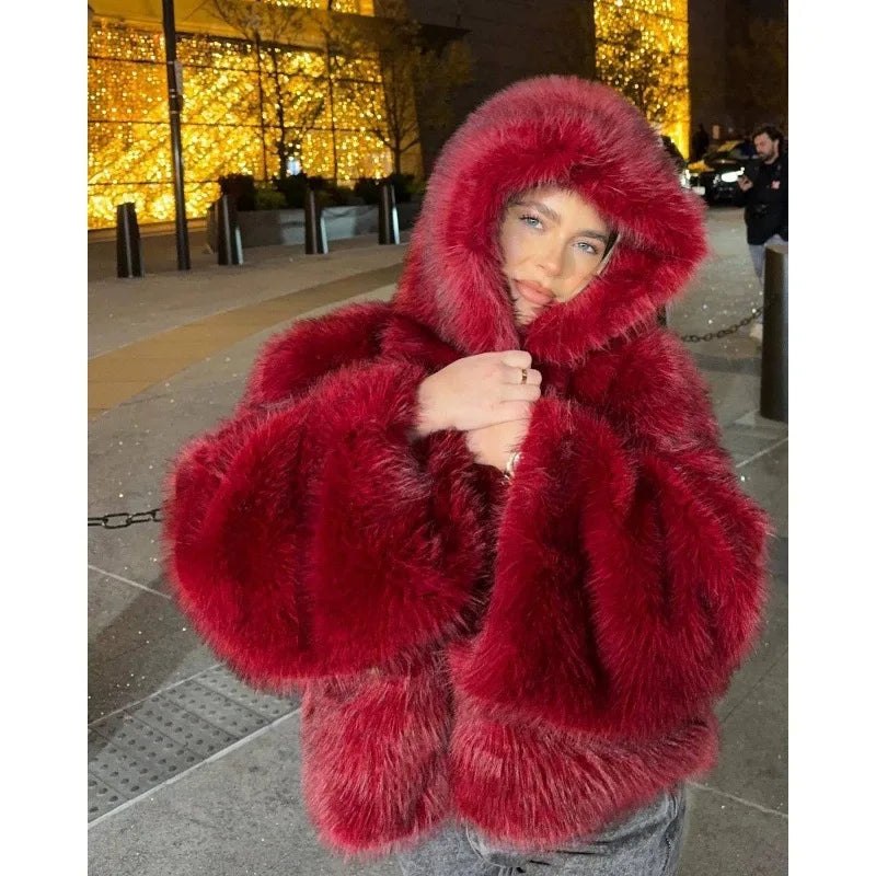 Hooded Faux Fur Coat