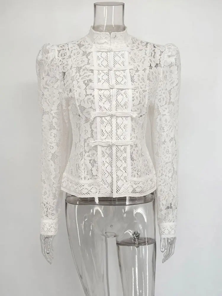 Lace See Through Hollow Out Blouse