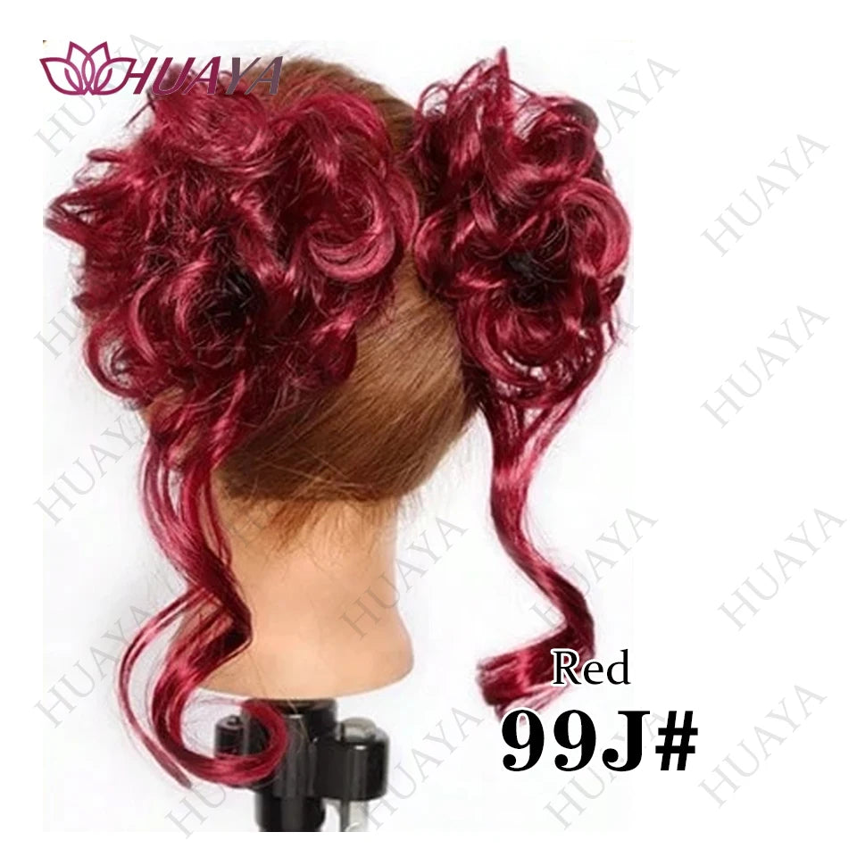 Double Pack Messy Synthetic Curly Hair Bun Wrap For Women