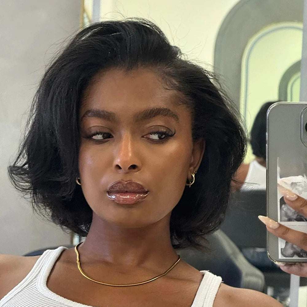 Pixie Cut Wig Brazilian Human Hair Wigs Short Curly Bob with Pre Plucked Bangs for Black Women Full Machine Made Water Wave Wig