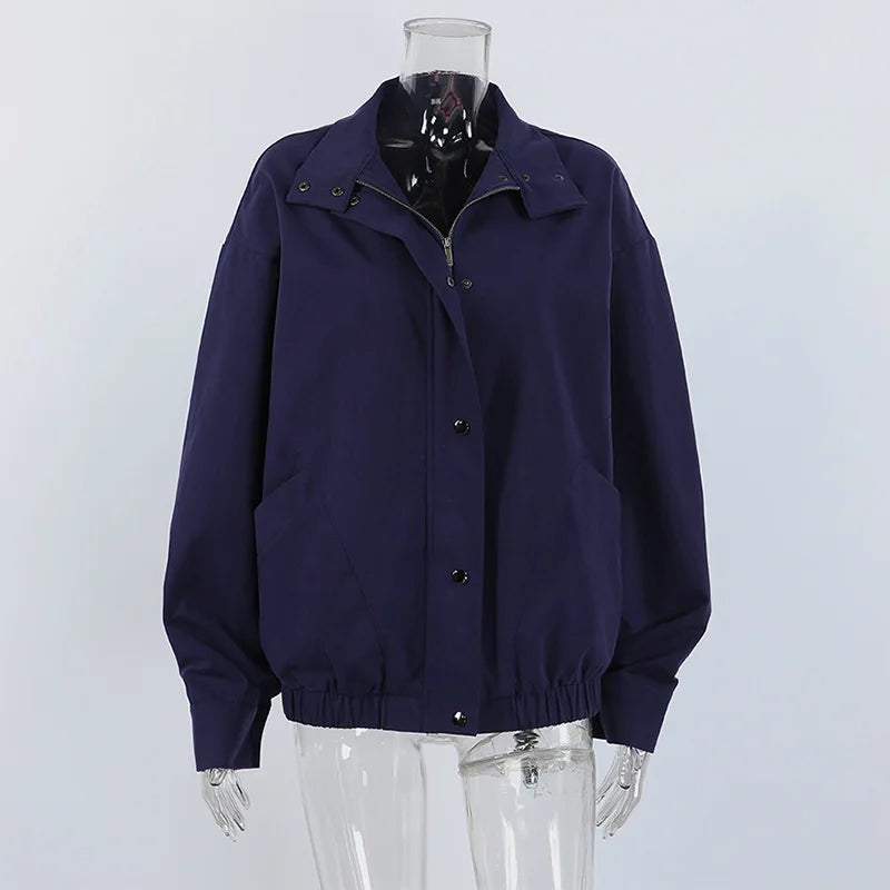 Elegant Stand Collar Single Breasted Jacket for Women