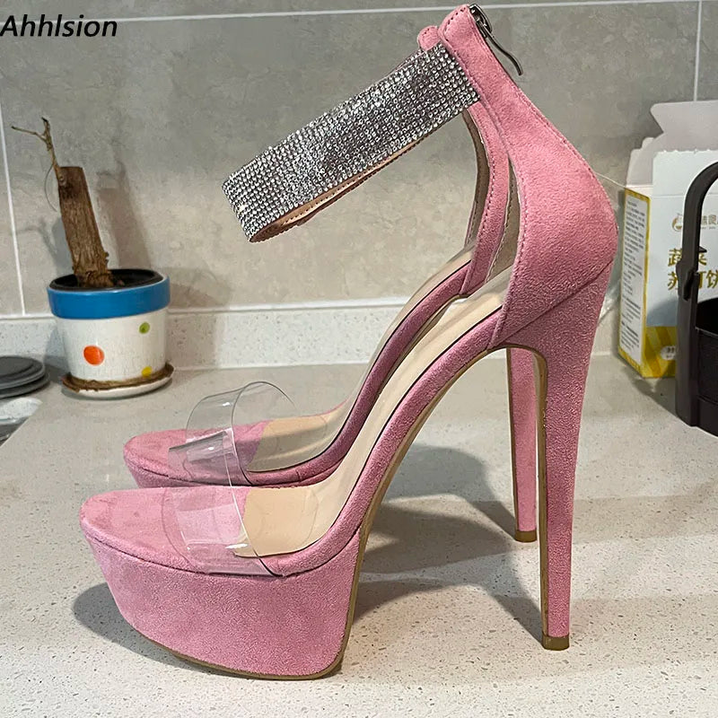 Elegant Pink Suede Stiletto Sandals with Zipper for Women