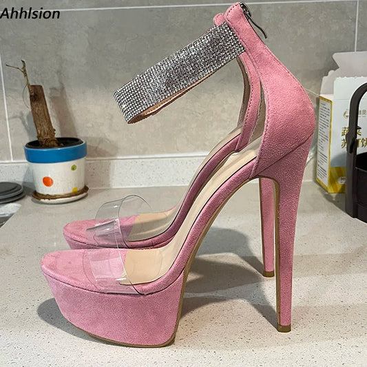 Pink Suede Platform Stiletto Sandals