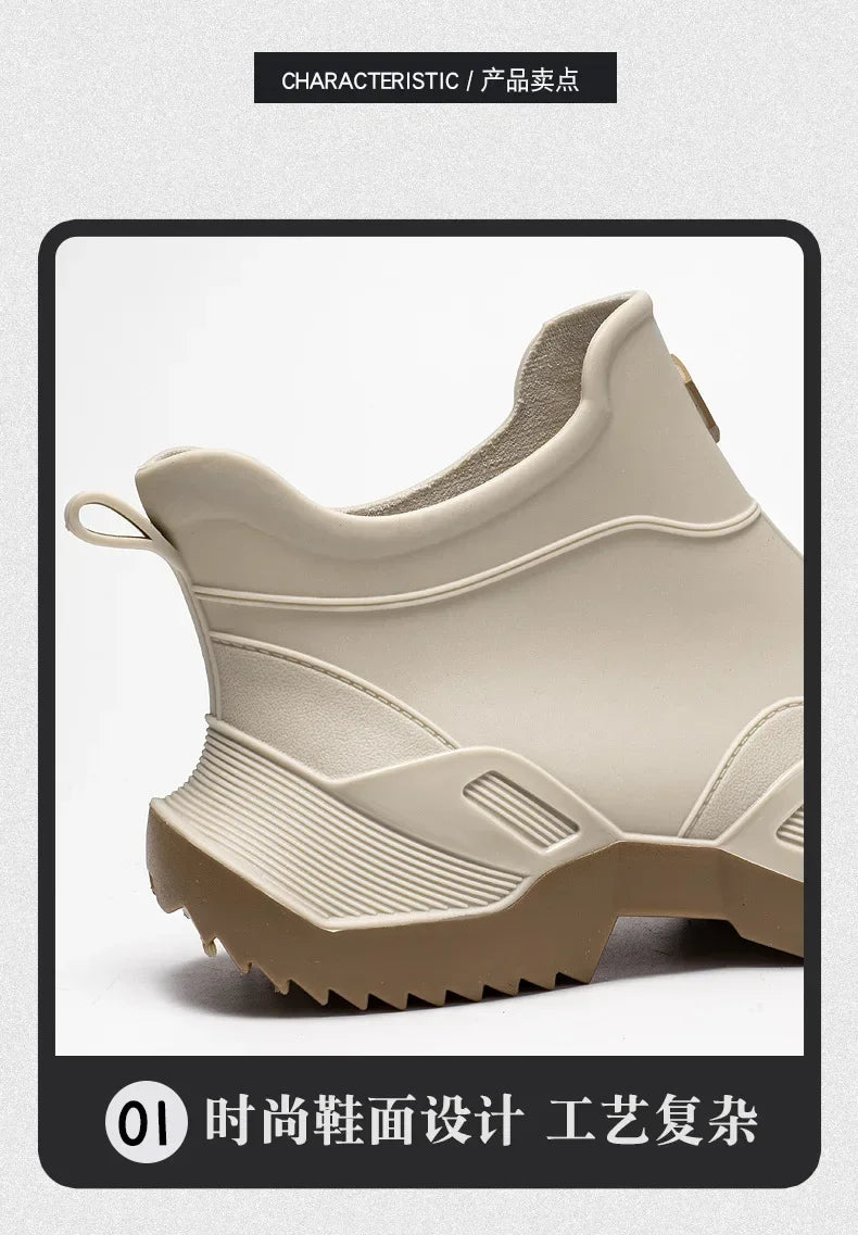 Round Toe Waterproof Ankle Rain Boots