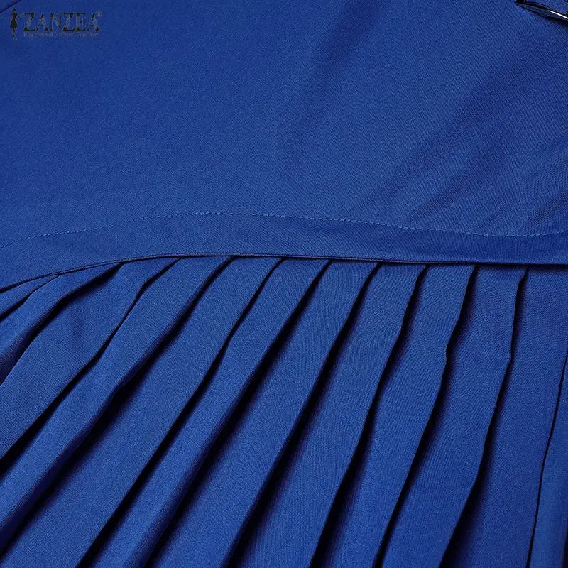 Pleated V Neck Knee Length Dress