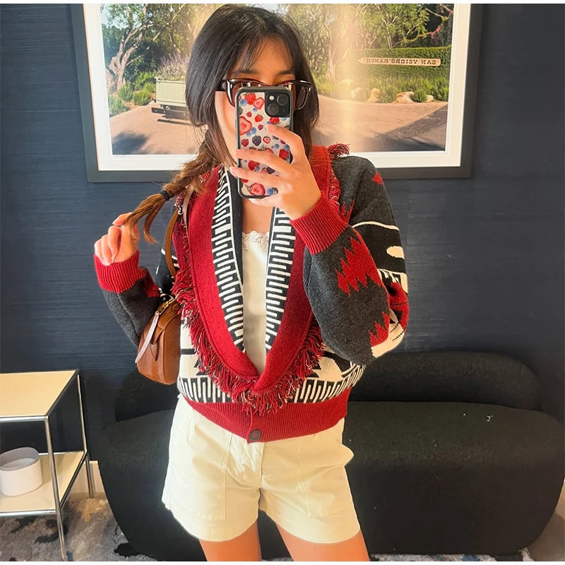 Casual Tassel Knit Open Front Long Cardigan for Women