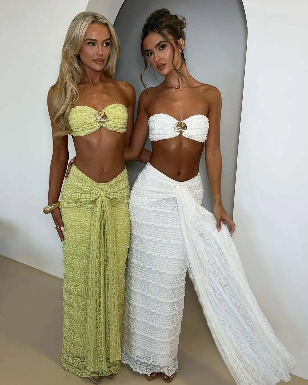 Lace Detail Strapless Two Piece Swim Set for Women