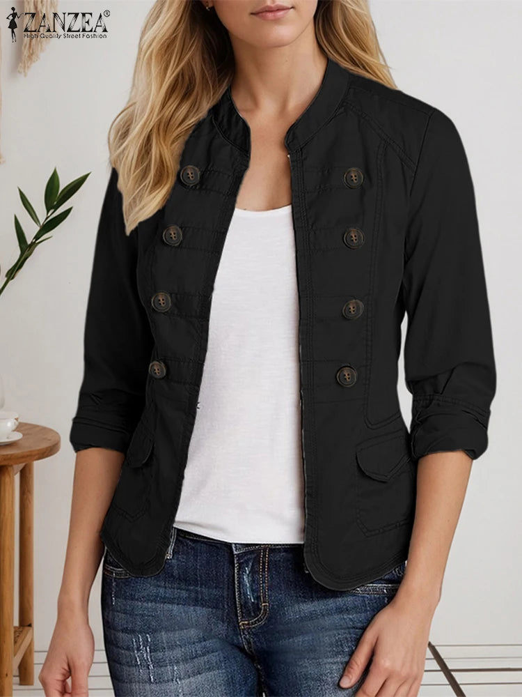 Lightweight Mandarin Collar Open Front Jacket for Women