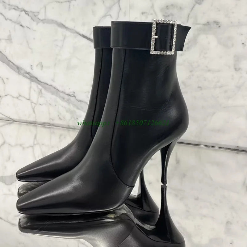 Elegant Black Square Toe Stiletto Side Zipper Boots For Women